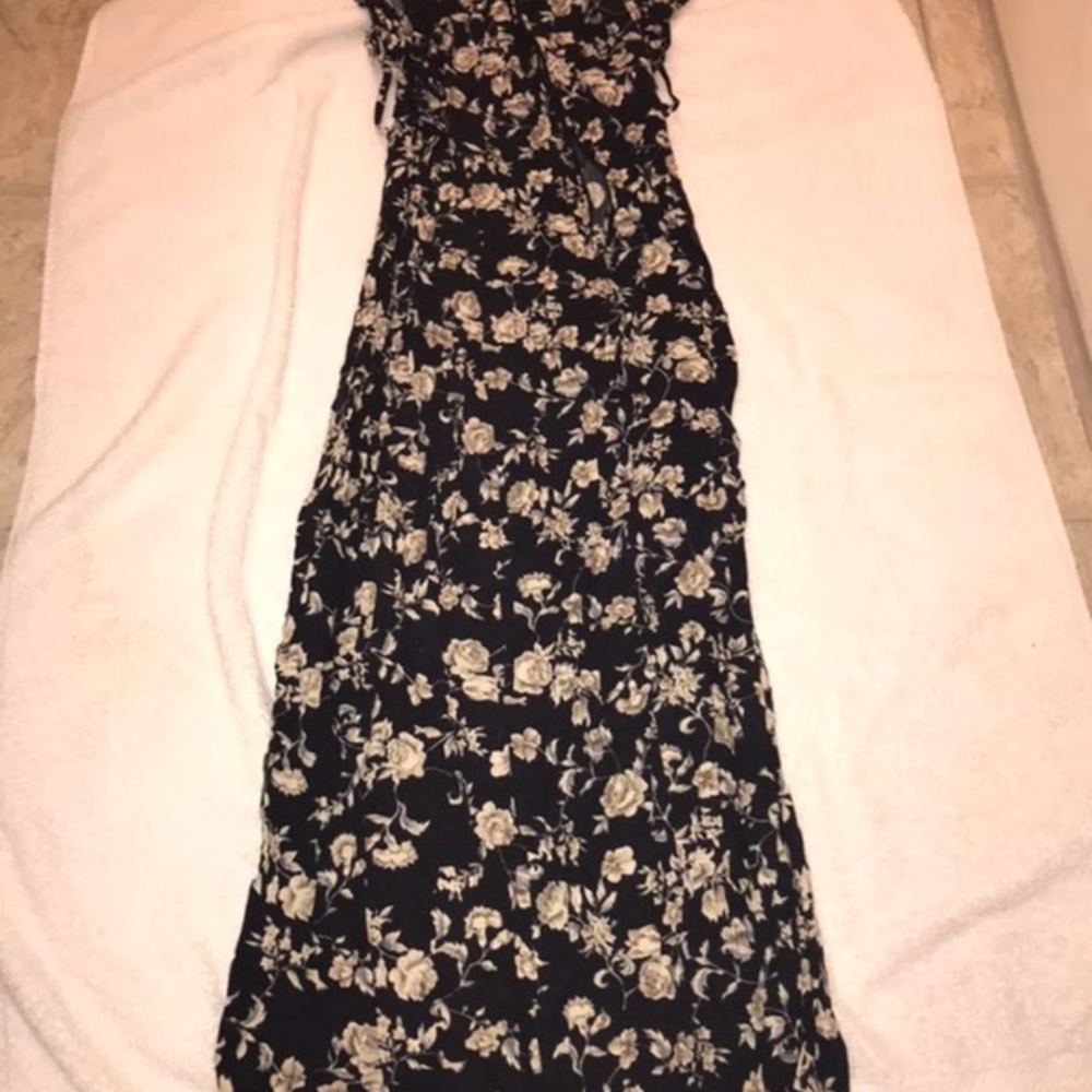 Black dress with tanish flowers